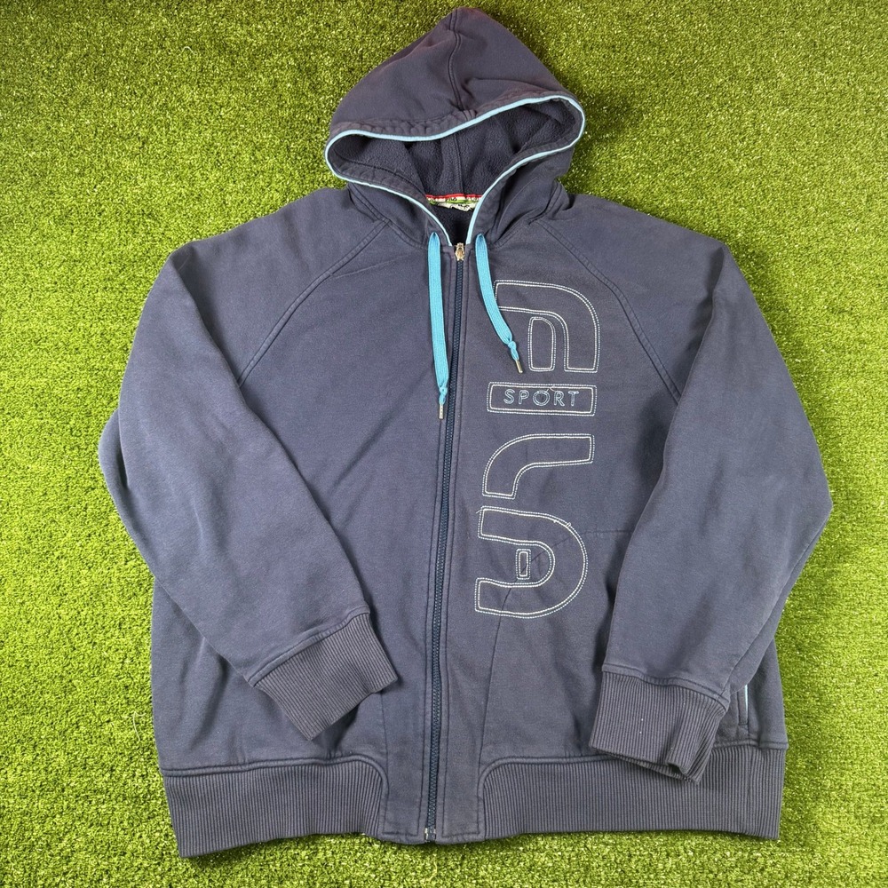 Fila Sport Mens Full Zip Hoodie Navy Blue Embroidered Logo Sweatshirt Large